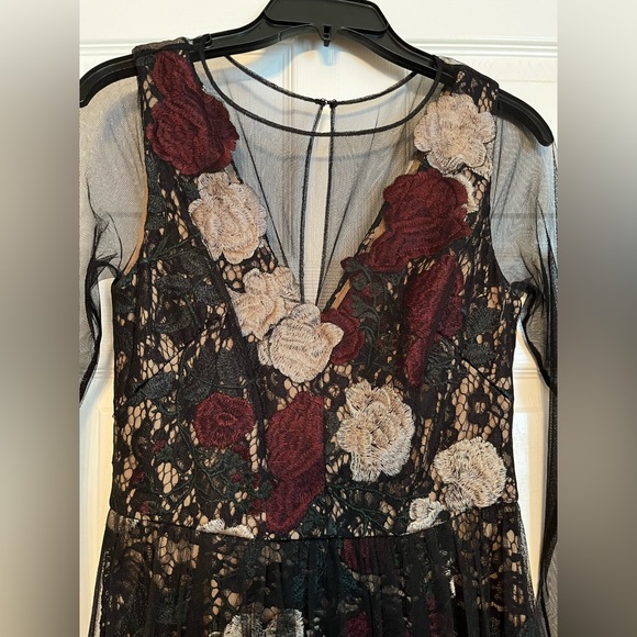 Antonio Melani Embroidered Rose Lace Tulle Mesh Midi Gown/Dress - Picture 2 of 6